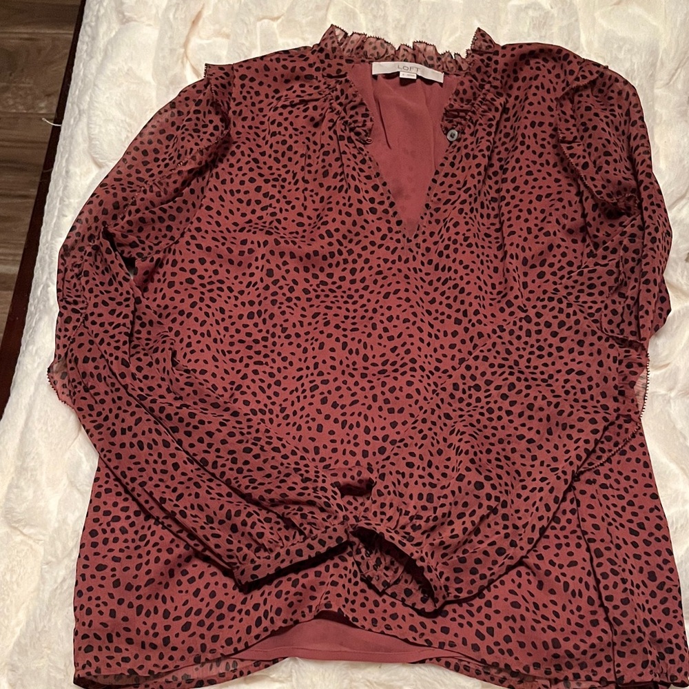 LOFT Rust and Black Polka Dot Blouse